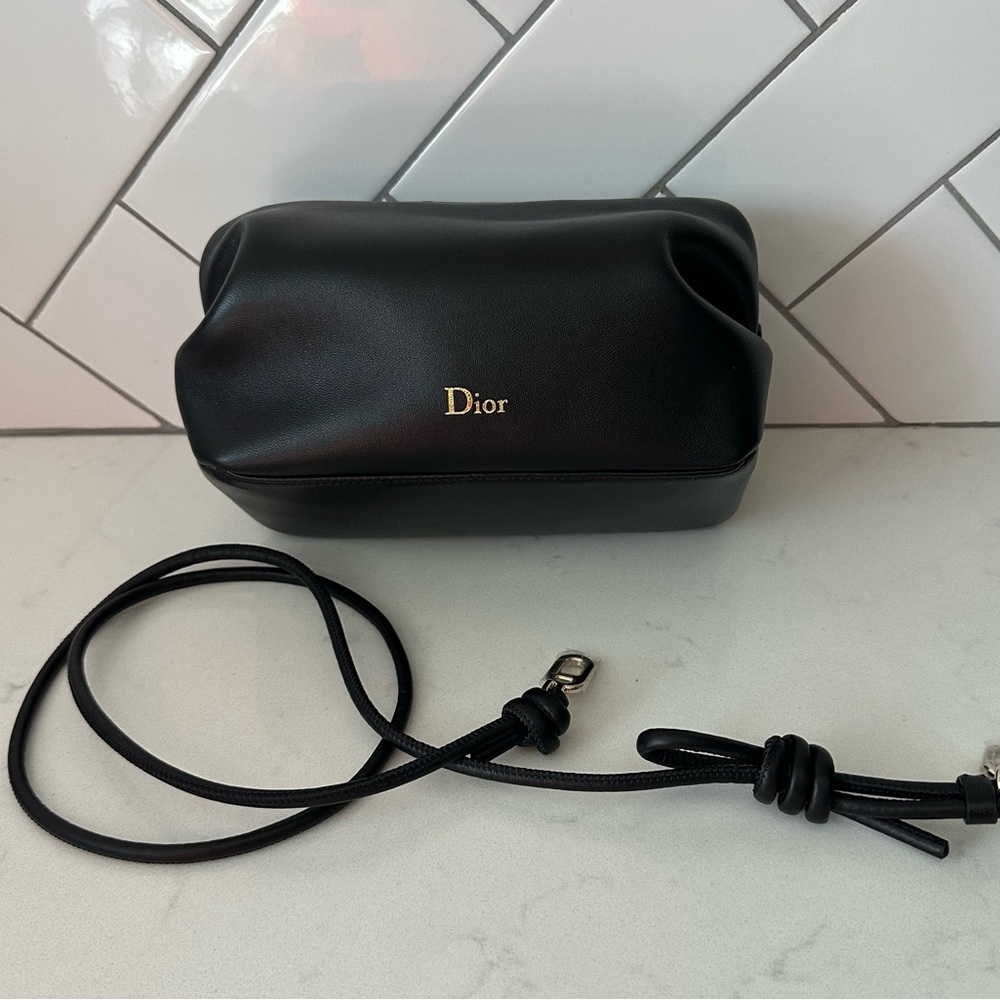 Dior Black Leather Crossbody Pouch with Gold Logo